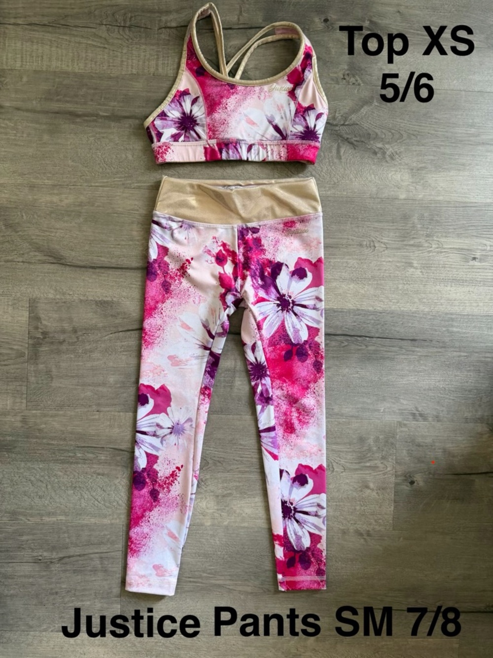 Justice Pink & Magenta Floral Leggings with Matching Sports Bra